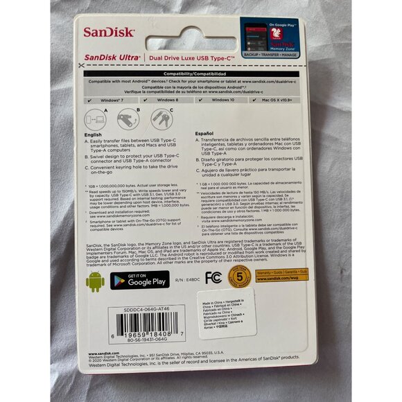 SanDisk Ultra 64GB Dual Drive Luxe USB Type-C Flash Drive For Smartphones Tablet - Picture 2 of 16